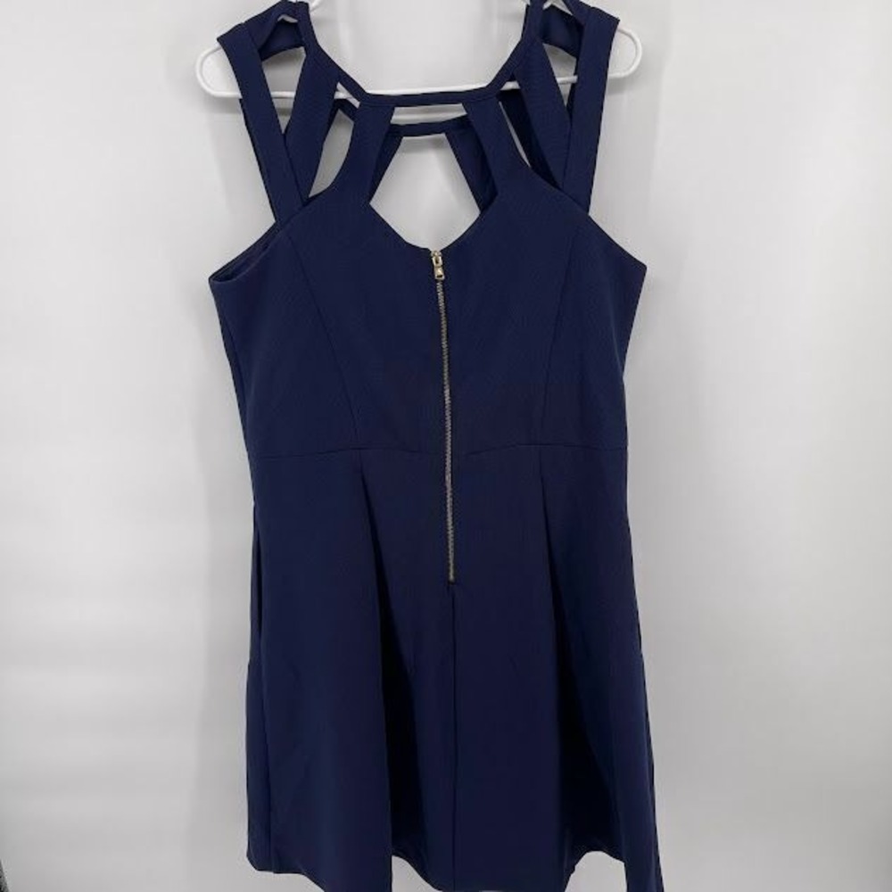 Betsey Johnson Navy Blue Pleated Dress w/Cutout Neck & Pockets Size 14 - Picture 6 of 6